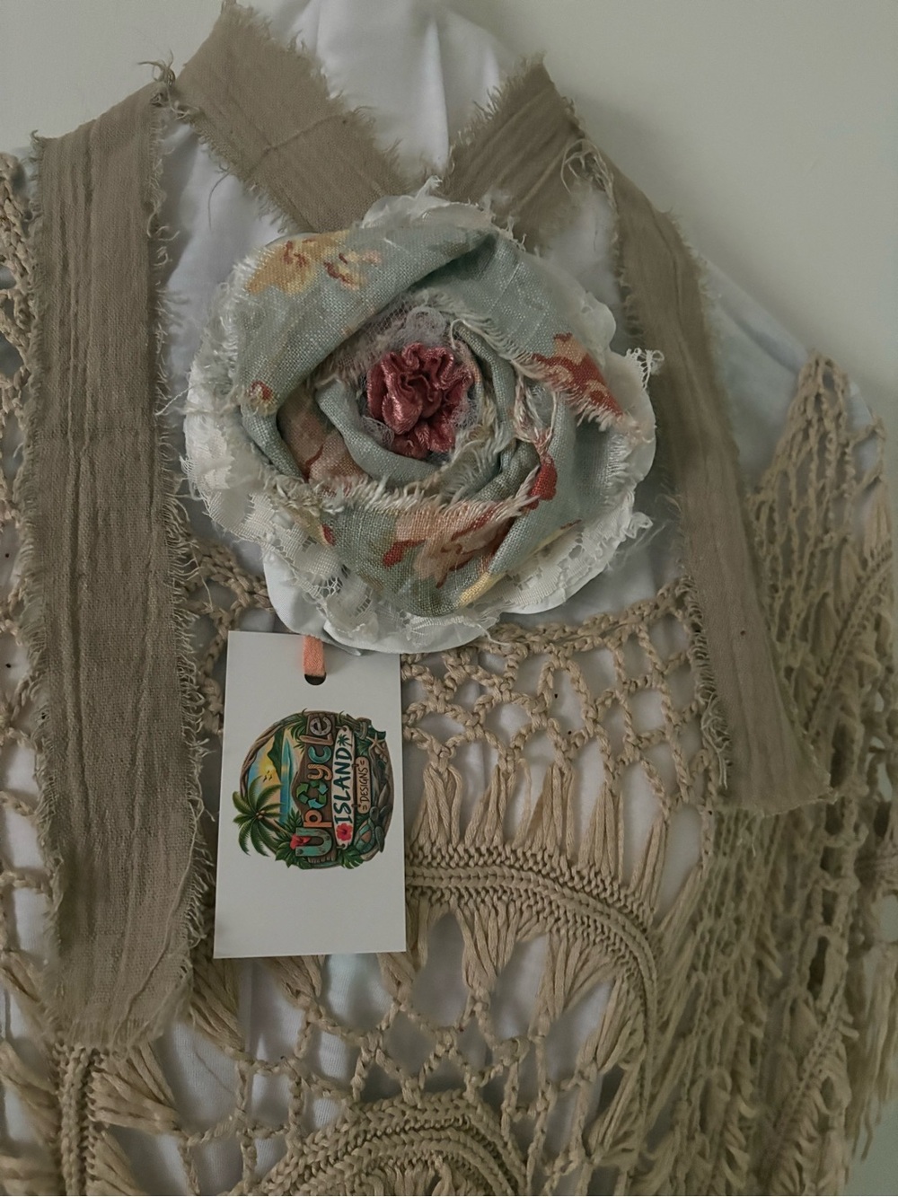 Handmade Floral Fabric Jabot Brooch Necklace